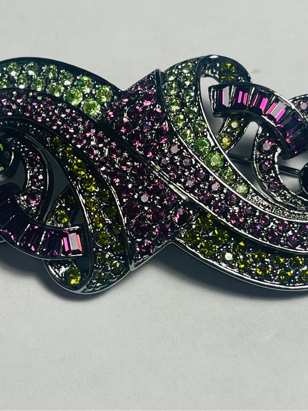 Carolee Pink and Green Crystal Twist Brooch